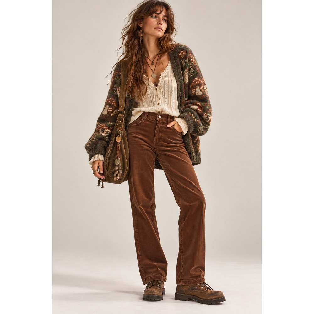 Banana Republic Cognac Brown Corduroy Straight Leg Pants 30 Granola Goblincore